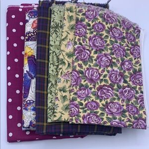 Green & Purple Shades Printed Floral Polka Dot Butterfly Quilting Fabric Bundle